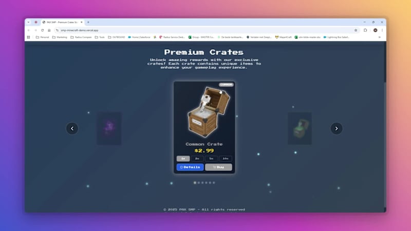 Cover image for Built a fully functional Minecraft SMP crates website, desig...