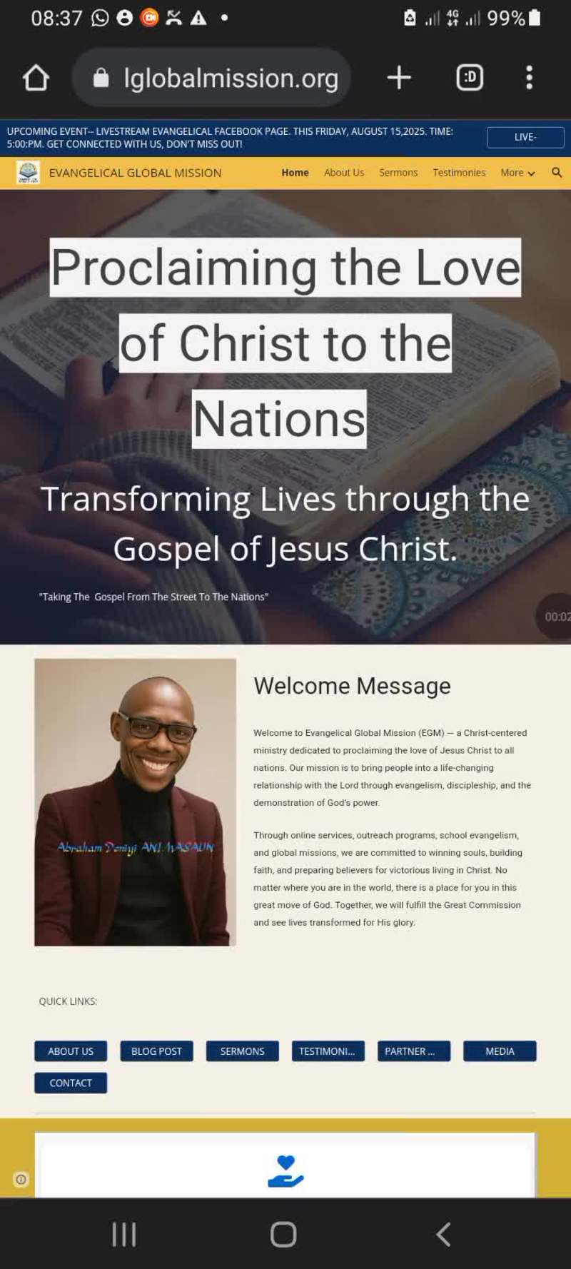 Cover image for Ministry Website for a pastor. 