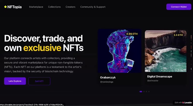 Cover image for UX/UI Design for NFTopia's NFT Platform