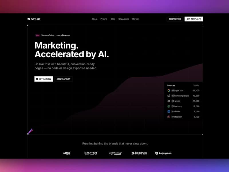 Cover image for Saturn — Premium AI SaaS Launch Template Design