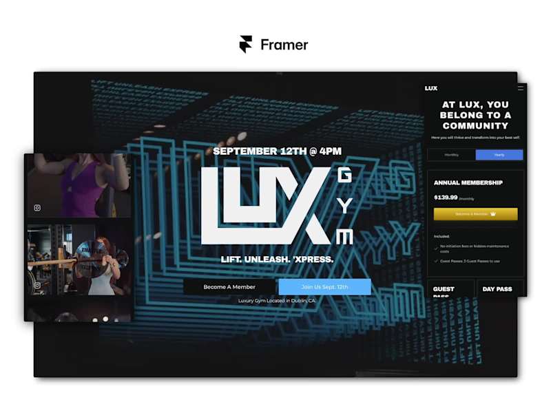 Cover image for LUX GYM created w/ Framer and Integrated w/ GymInsight