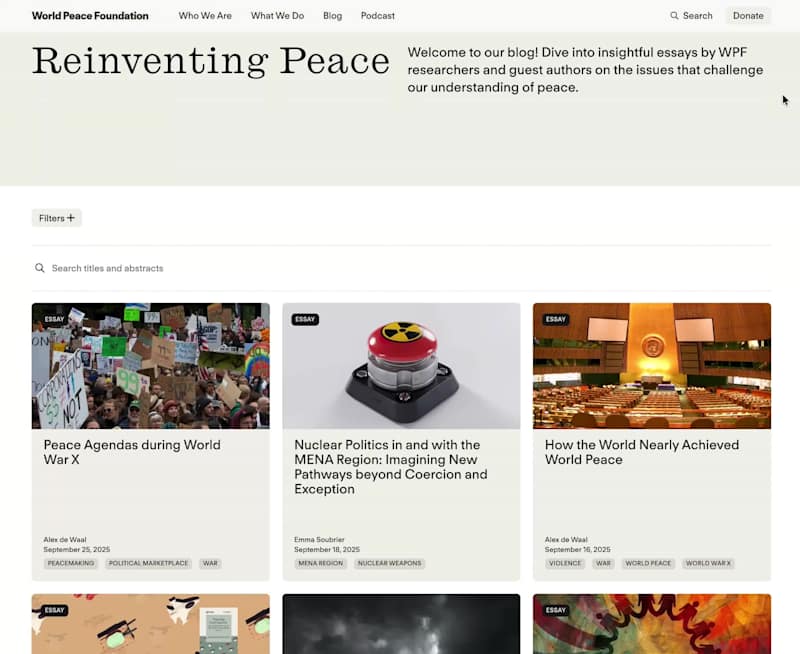 Cover image for World Peace Foundation site build. Strategized and Designed ...