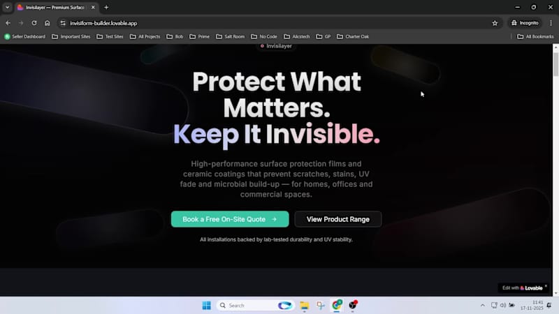 Cover image for Invisilayer – Lovable Website Design for Surface Protection ...