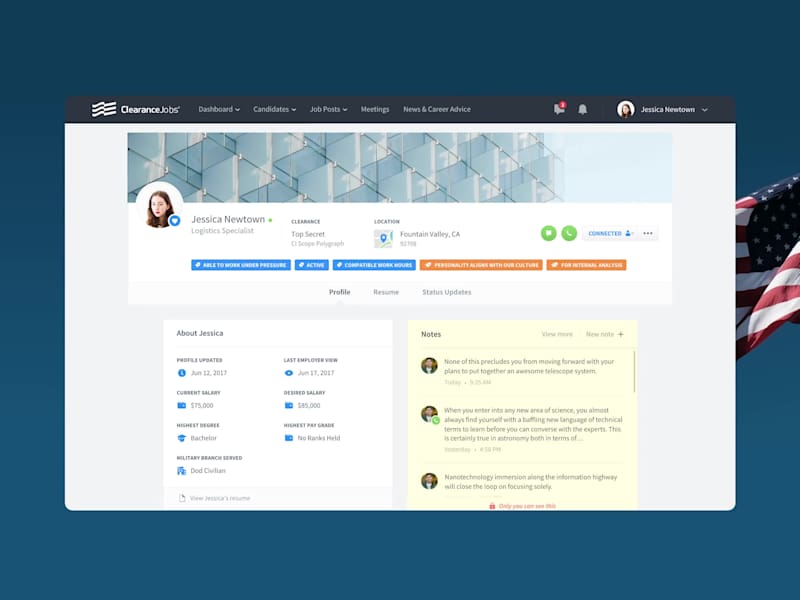 Cover image for The profile experience for ClearanceJobs