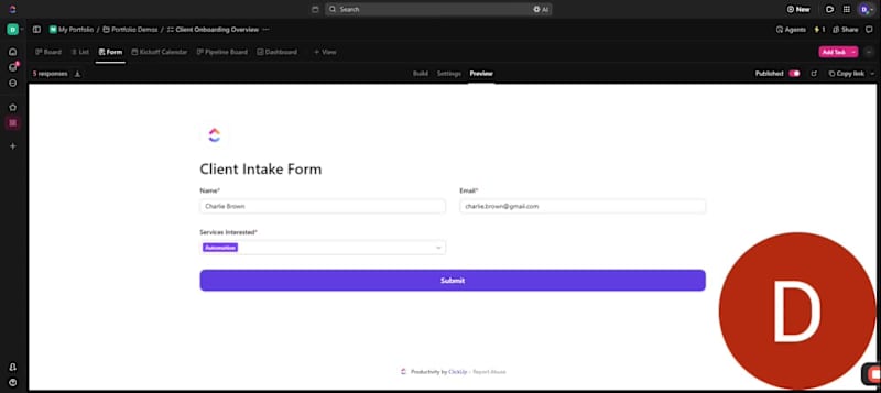 Cover image for Client Intake Form in ClickUp