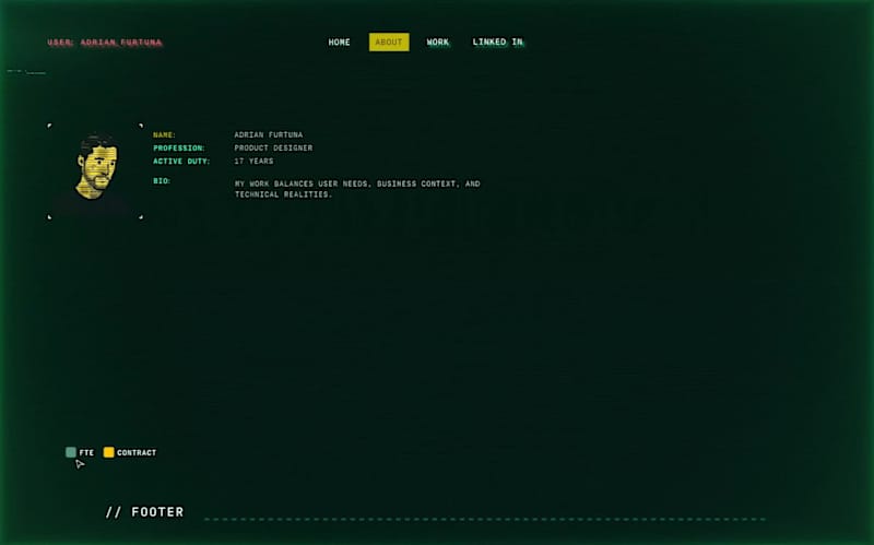 Cover image for Working on a personal site. This is the part of the "About" ...