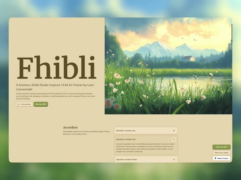Cover image for Fhibli - UI Kit for Framer