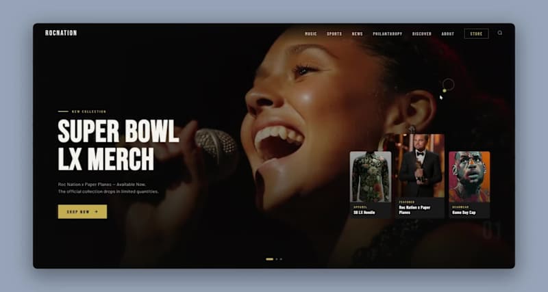 Cover image for Roc nation Hero section, all