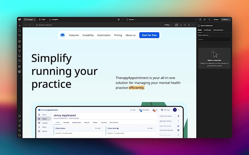 Cover image for TherapyAppointment Landing Page built in Webflow