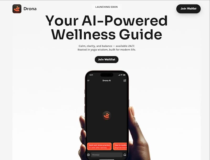 Cover image for Drona AI Waitlist Landing Page Design