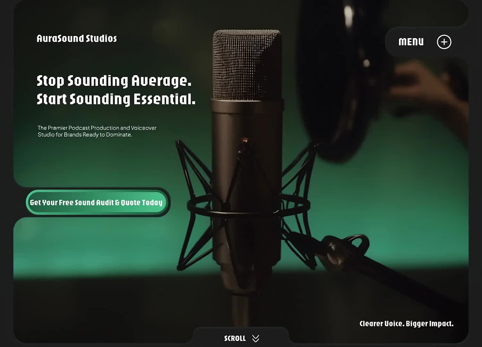 21/30: AuraSound Studios Hero. I focused this dark-mode desi...