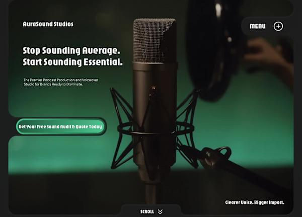 21/30: AuraSound Studios Hero. I focused this dark-mode desi...