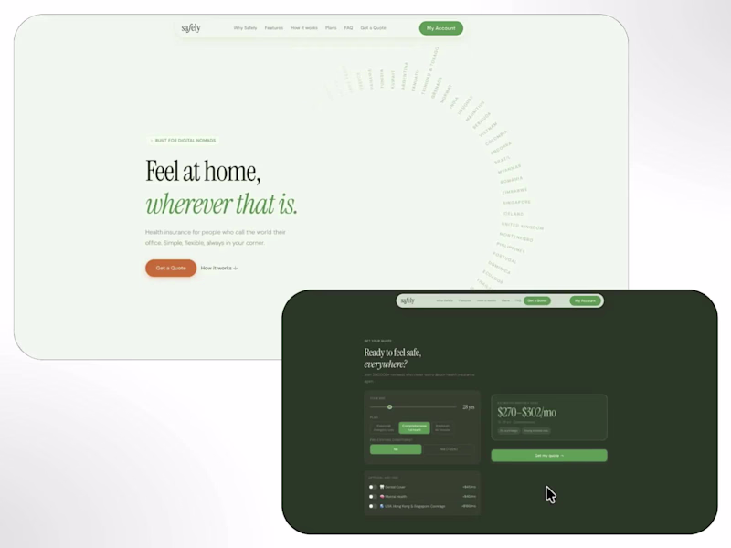 Cover image for Safely • Designing a Health Insurance Startup for Digital Nomads