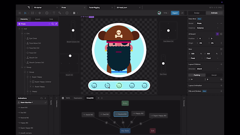 Cover image for Facial Rig using Joysticks and Data Binding in Rive.