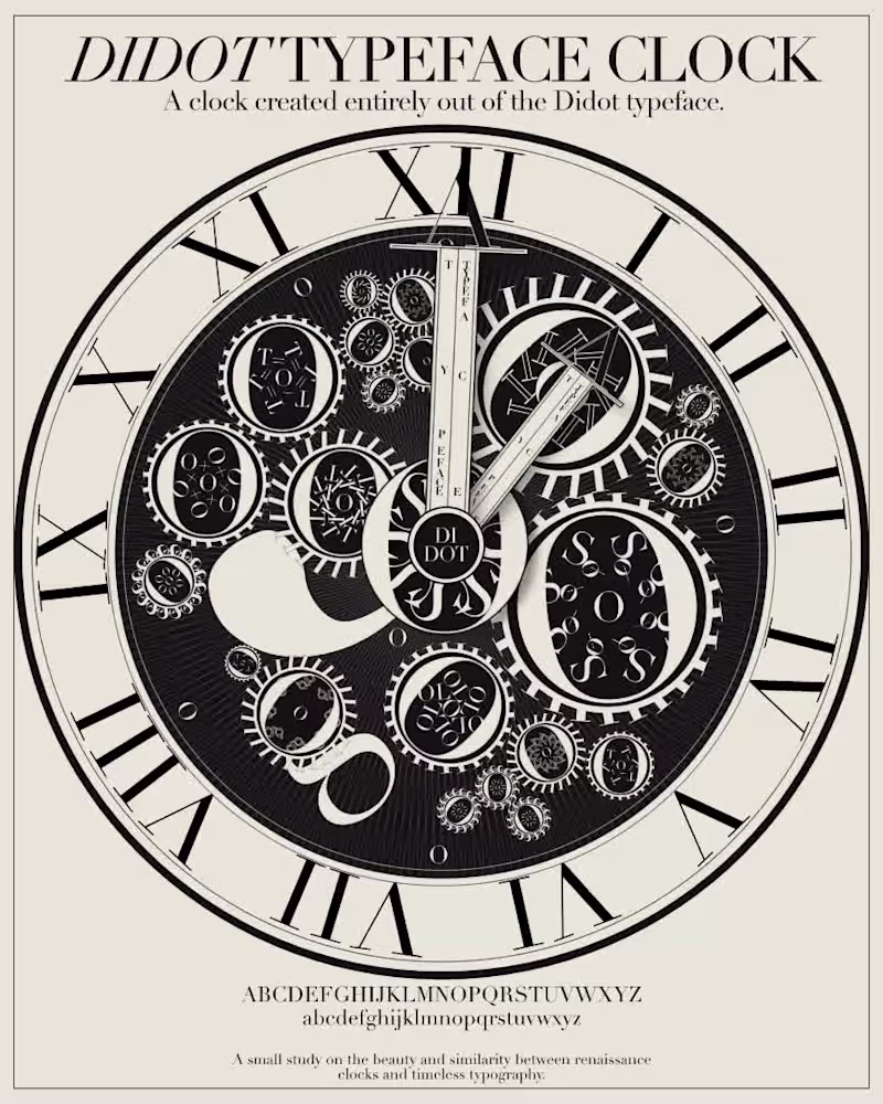 Cover image for Didot clock animation. A clock created entirely from the Did...
