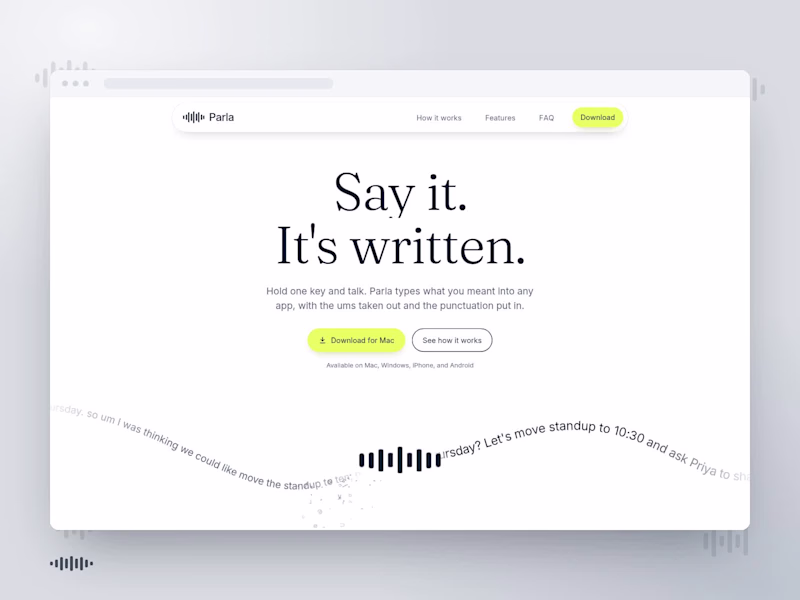 Cover image for Parla: AI Voice Writing Landing
