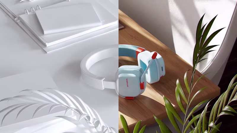 Cover image for Snowman headphone product animation alongside 3d viewport vs...