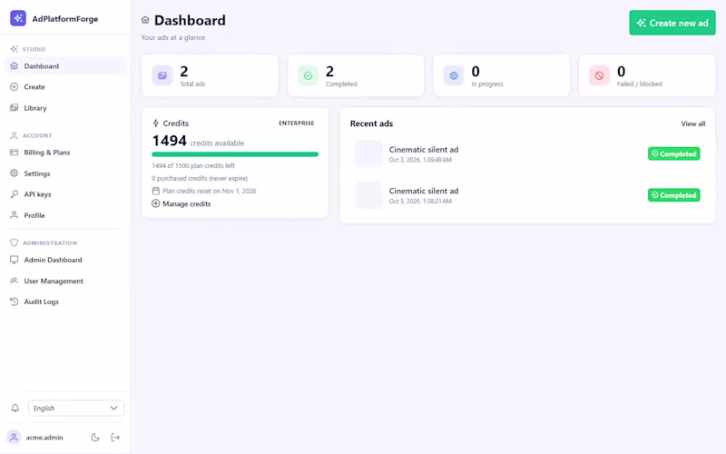 Cover image for AdPlatformForge: AI Ad Studio SaaS