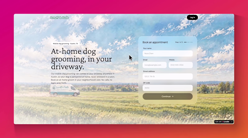 Cover image for Mobile Dog Grooming Booking Experience for Scruff & Suds