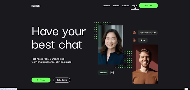 Cover image for NexTalk - homepage design for a Team Chat App in Webflow