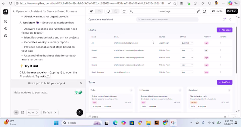 Cover image for AI Operations Assistant for Small Businesses with Anything