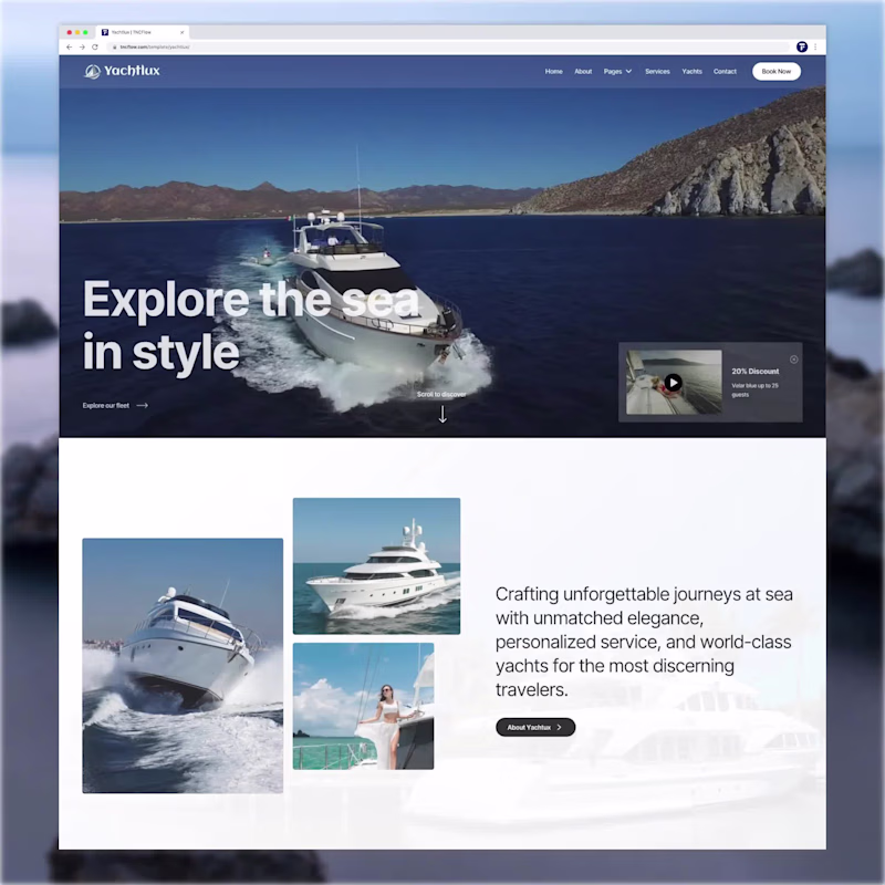 Cover image for Luxury Yacht Rental Business Website template created as Fig...
