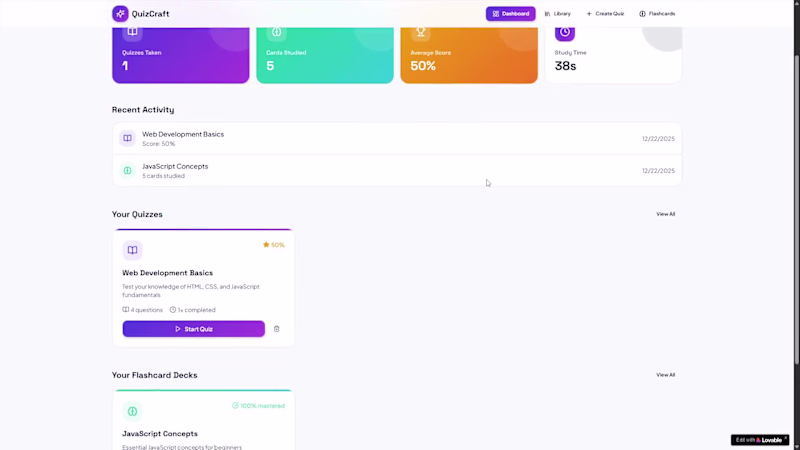 Cover image for Built a full-stack web app for creating & studying with inte...