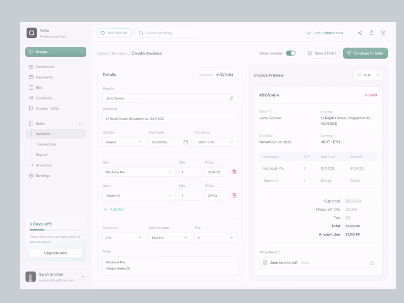 Cover image for Velto – Dashboard Invoice Platform

Hey