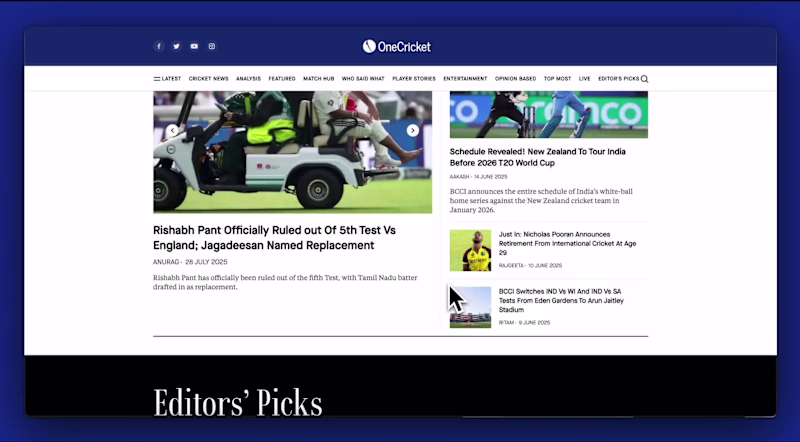 Cover image for OneCricket is a cricket news
