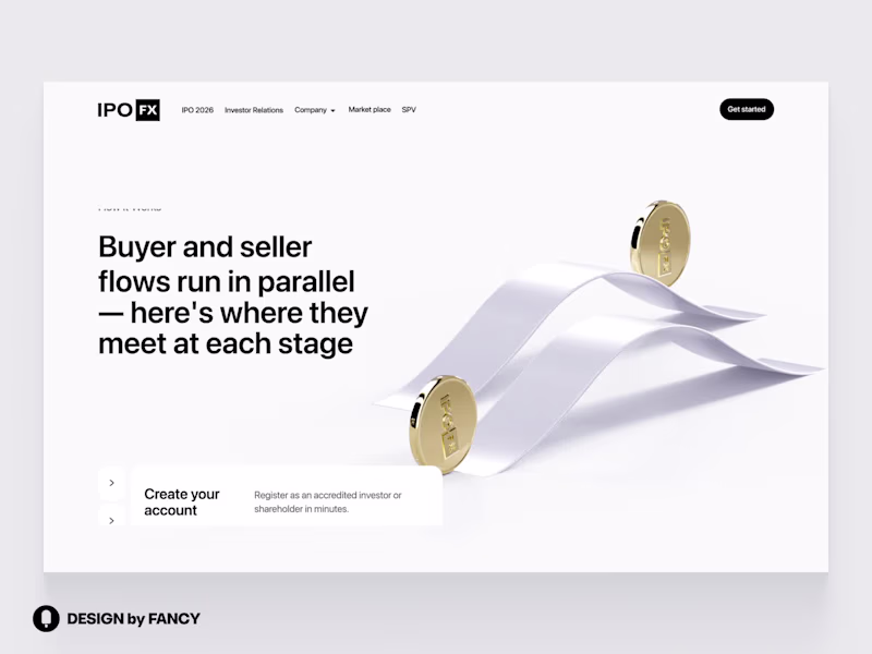 Cover image for IPO Coins landing page web design 3D animation website icons