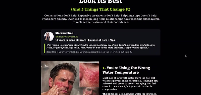 Cover image for Listicle page devleoped at replo for men skincare brand