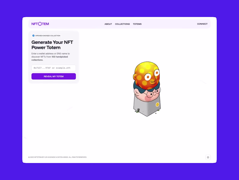 Cover image for NFTotem: 3D NFT Identity Visualization