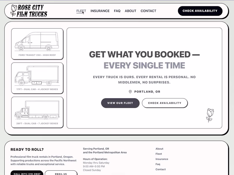 Cover image for Rose City Film Trucks — Brand, Website & Booking System