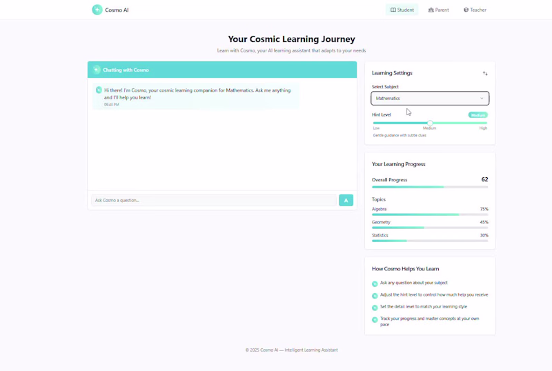 Cover image for Cosmo AI is a smart learning assistant designed to guide, no...