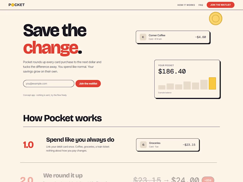 Cover image for Pocket — Landing Page for a Savings App