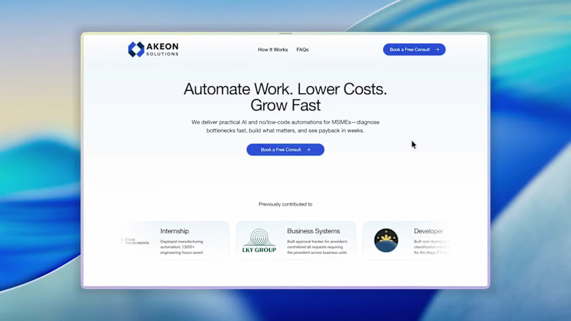 Cover image for Created a website for Akeon Solutions that follows function ...