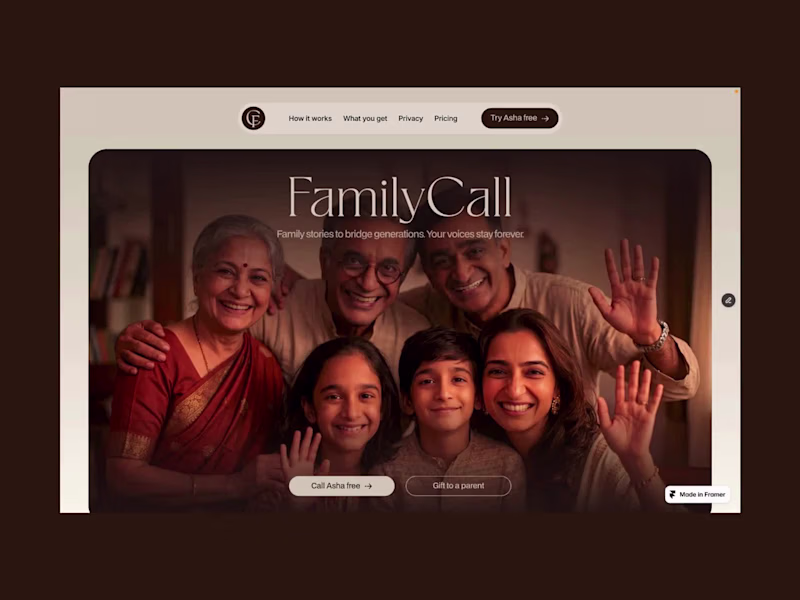 Cover image for FamilyCall • AI Companion Platform for Families Landing Page