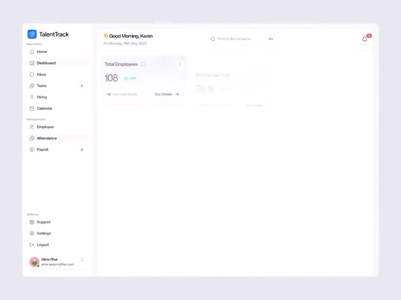 Cover image for TalentTrack – HR Management Dashboard Design