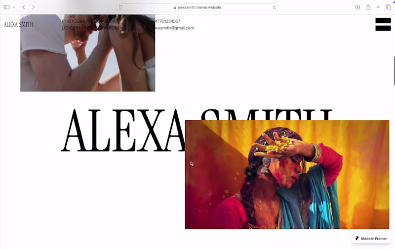 Cover image for Alexa Smith photography / Framer Portfolio Website