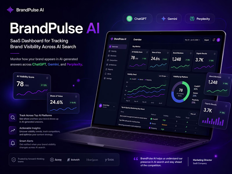Cover image for BrandPulse AI — SaaS Dashboard for Brand Visibility