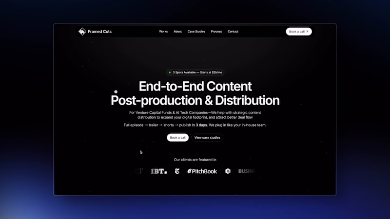 Cover image for Framed Cuts | Framer Landing Page for Post-Production Agency