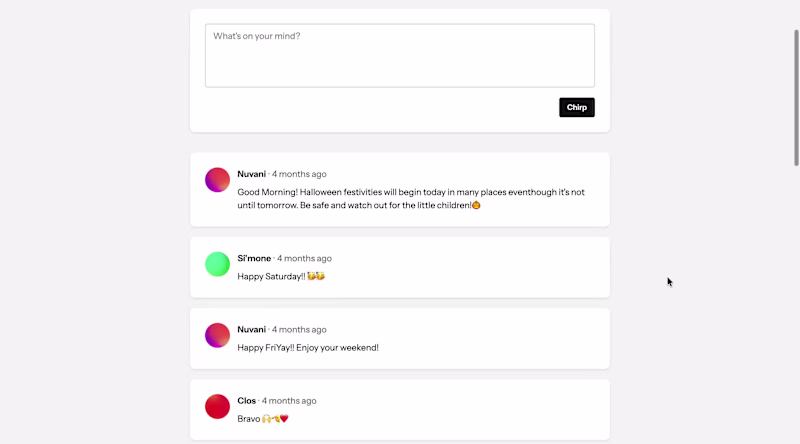 Cover image for Chirper; Twitter-like Blogging Platform
Built a