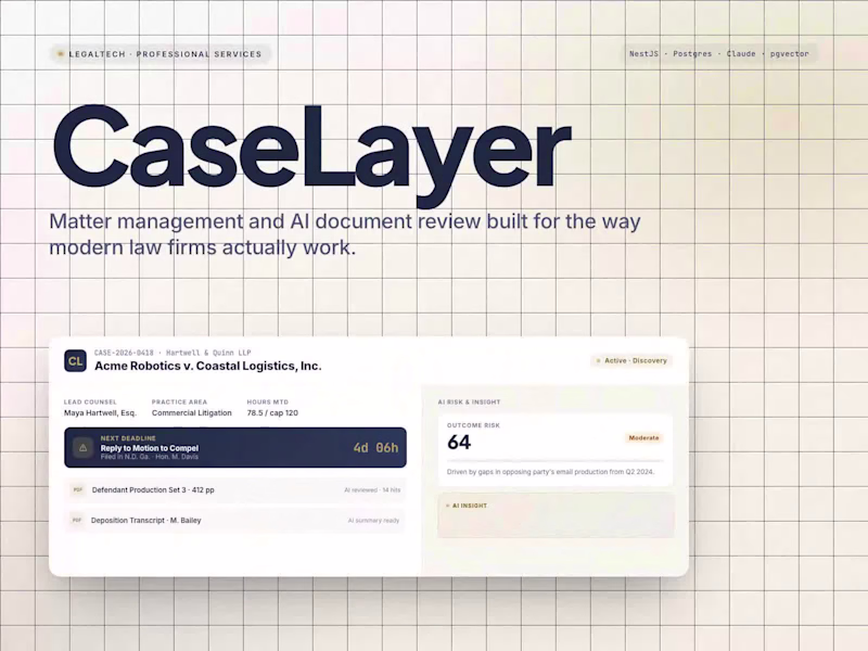 Cover image for CaseLayer. Matter Management & AI Document Review for Law Firms