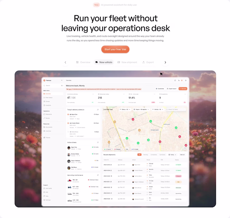 Cover image for Fleetops Landing Page Design