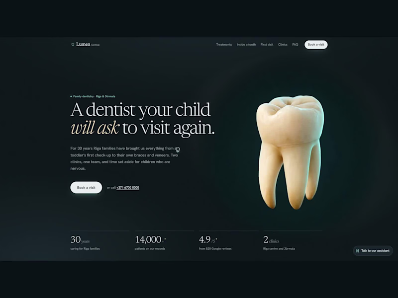 Cover image for Lumen Dental: a concept clinic site that books visits