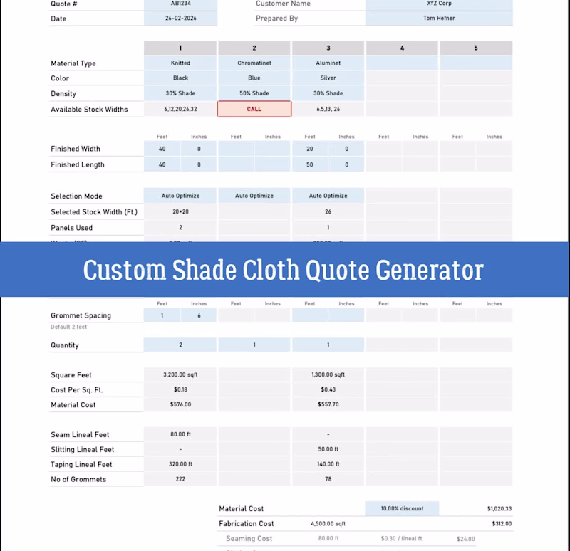 Cover image for Custom Shade Fabric Quote Generator