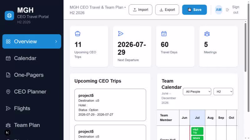 Cover image for CEO Travel and Team Planning Portal based on Next.js, .Net, ...