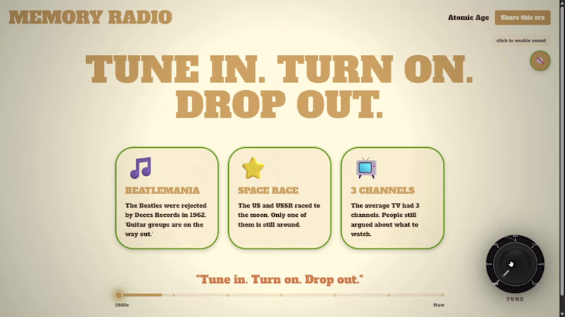 Cover image for Memory Radio is a single-page