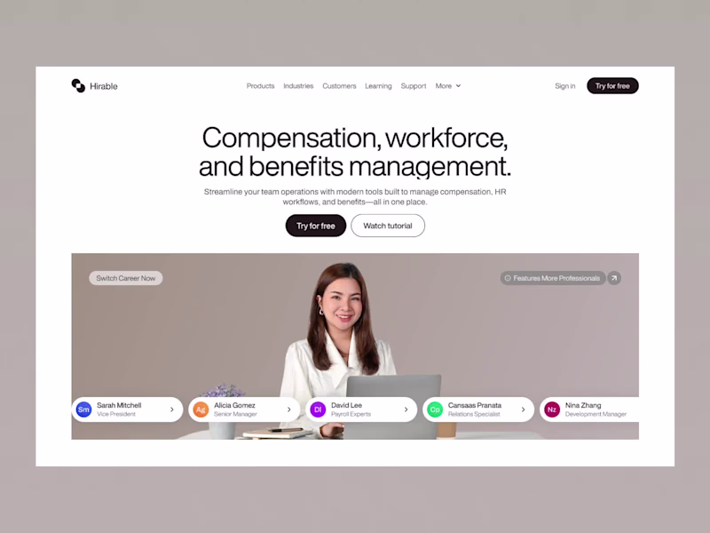 Cover image for Hirable - HR Management Animation Landing Page