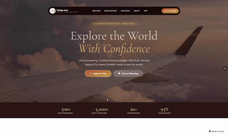 Cover image for Premium Travel & Immigration Landing Page - Framer